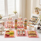 LemonRoad 19 Pcs Cupcake Stand Holder Dessert Table Display,Clear and Pink - Image 3