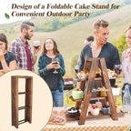 Wisreach Wooden 3 Tier Cupcake Stand with Swing and Flower Decoration Serving Removable Tray Display Serving Ladder Foldable Stand with Serving Platter Tray Party Food Display Set for Cake Snack Fruit Chips Bread Centerpieces Catering - Image 4