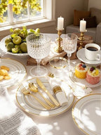 WDF 175PCS White and Gold Plastic Plates - Gold Plastic Plates - 25 Guest Thanksgiving Disposable Dinnerware Sets Include 50 Plate, 25 Cutlery, 25 Napkins and 25 Cups for Party/Thanksgiving/Wedding - Image 2