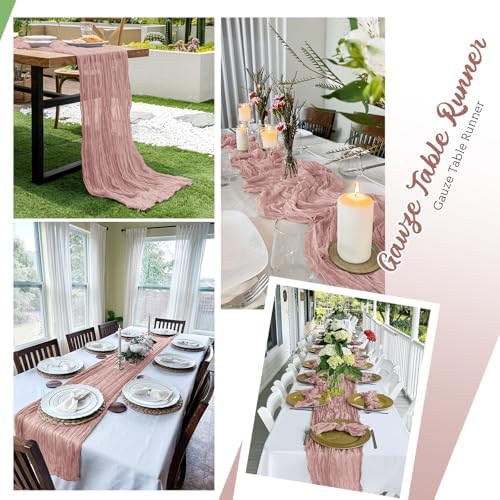 16 Pack Dusty Pink Cheesecloth Table Runners 20x120 Inch Gauze Table Runner Cheese Cloth 10FT Pink Table Runner Rustic Sheer Runner for Wedding Birthday Party Baby Shower Table Decor - Image 5