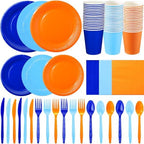 Ziliny 420 Pcs Orange Blue Plates Cups Napkins Sky Blue, Orange by Ziliny