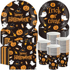 250 Pcs Halloween Party Supplies, Paper Plates Napkins and Cups, Black by Ziliny