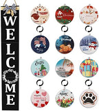Welcome Sign for Front Porch– 47inch with 12 Wooden Interchangeable Vertical Home Wall Decor(6 double sided disks), Standing and Hanging Farmhouse Outdoor Indoor Decor Welcome Door Sign for by ECOGREDA