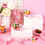 30 Pcs Rattle Party Favors Shower Bottles with Bow Crystal Bear Pacifier Ornament Pink Fillable Rattle Plastic Candy Bottle and 56 Thank You Label Stickers for Birthday Gift Decoration - Image 5