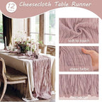 12 Pack 10Ft Cheesecloth Table Runner 35x120 Inch Boho Gauze Rustic Cheese Cloth Long Romantic Table Runner for Wedding Bridal Shower Birthday Party Table Decor (Dusty Pink) - Image 4