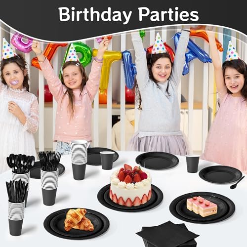 350 Pcs Black Disposable Plates and Napkins Tableware Set for 50 Guests - Image 4