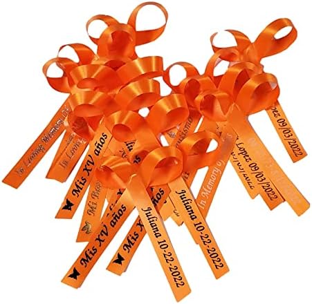 25 Personalized Ribbons Assesmbled Bows Custom Bridal Shower Favor Party Favors Wedding Bridesmaid Memorial Ribbons Funeral Baby Invitations Mis XV años Quinceanera (Orange Ribbon) by AmysBubbling