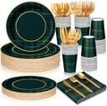 Jinei 175 Pcs Green Blue Tartan Plaid Baby Shower Plates and Napkins Tableware Baby Shower Decoration, Disposable 9/7 Inch Tartan Plates Gold Utensils 9 oz Cups for We Can Bearly Wait Party, Serve 25 by Jinei