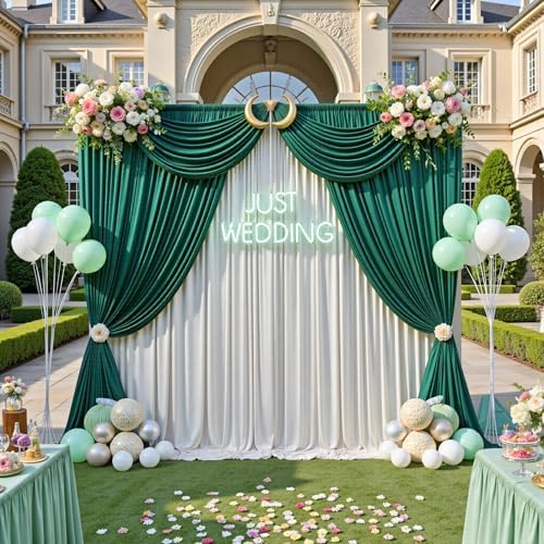 12ft x 10ft Wrinkle Free Hunter Green Backdrop Curtains for Parties, Silky Photo Backdrop Drapes 12FT Long Back Drop Cloth for Wedding Birthday Photography Background Decor - Image 2