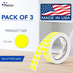 Perco Neon Yellow Perforated Round Circle Dot Sticker 1/2-Inch Labels — 3 Rolls, 9,000 Stickers—Planners, Events for Reminder Dots, to-Do Markers & Alerts, Strong Adhesive—Made in USA - Image 2