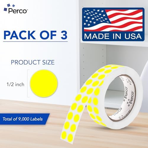 Perco Neon Yellow Perforated Round Circle Dot Sticker 1/2-Inch Labels — 3 Rolls, 9,000 Stickers—Planners, Events for Reminder Dots, to-Do Markers & Alerts, Strong Adhesive—Made in USA - Image 2