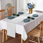 MASHAN 16Pack Disposable Plastic Tablecloths and Satin Table Runner Set White and Silver Dot Tablecloth Silver Satin Table Runner for Wedding Birthday Baby Shower Christmas New Year Party Decorations - Image 4