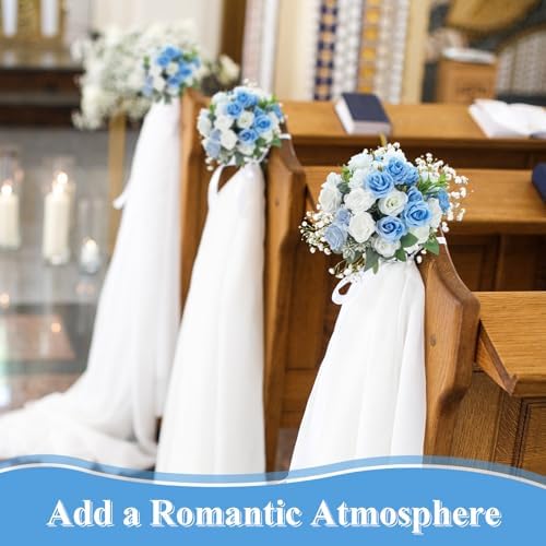 Zeyune 8 Pack 12 Inch Artificial Rose Bouquet, Blue and White - Image 5