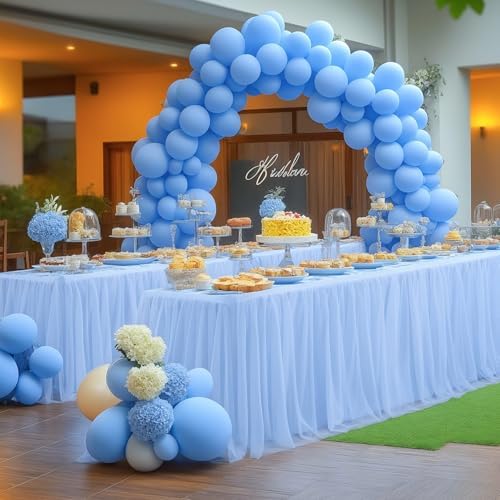 Baby Blue Table Cloths for 6 Foot Rectangle Tables, Tulle Table Skirt Baby Shower Table Covers for 6 Foot Tables Desk Skirt Party Wedding Banquet Tablecloth Elastic Stretch Fitted Ruffle Table Cloth - Image 5