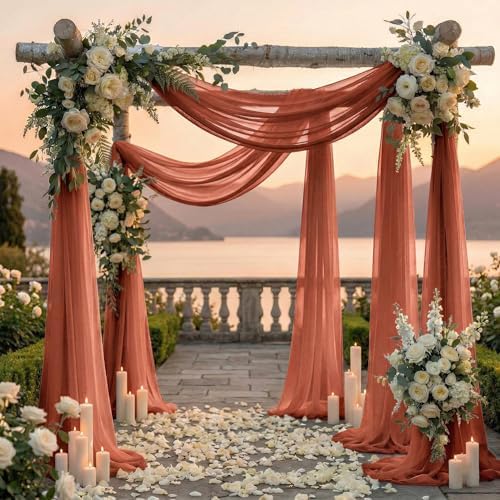 Pack of 2 Wedding Arch Drape Panel Fabric 30" x 30ft - Coral Peach - Image 4