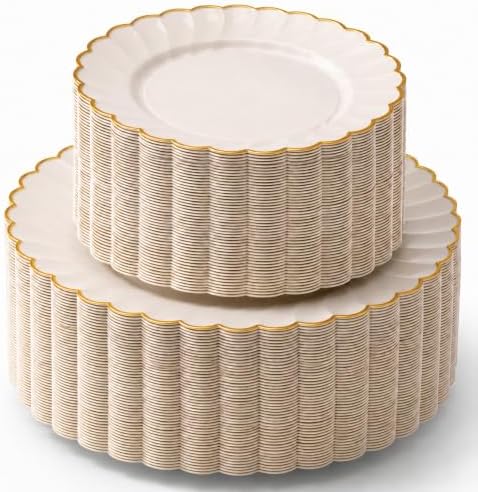 By Madee HEAVYWEIGHT Gold Scalloped Plastic Plates for Party Wedding 100 Pc by byMadee