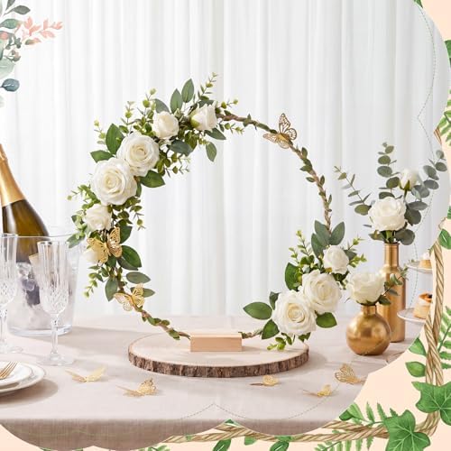 Leinuosen 6 Sets 12" Floral Hoop with Stands, Wood Slices Jute Ribbon - Image 4