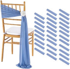 Fanqisi Dusty Blue Chair Sashes Ceremony: 32 Panels Tulle Sheer Chair Bows - Wedding Birthday Party Banquet by Fanqisi