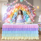9ft Rainbow Tutu Tulle Table Skirt for Rectangle Round Tables Chiffon Table Cloth for Birthday Party Decorations Baby Shower Parties Ruffle Table Skirting - Image 3