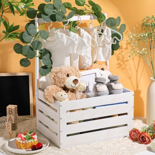 Barydat Wooden Baby Shower Crate Basket with Handle, White - Image 5