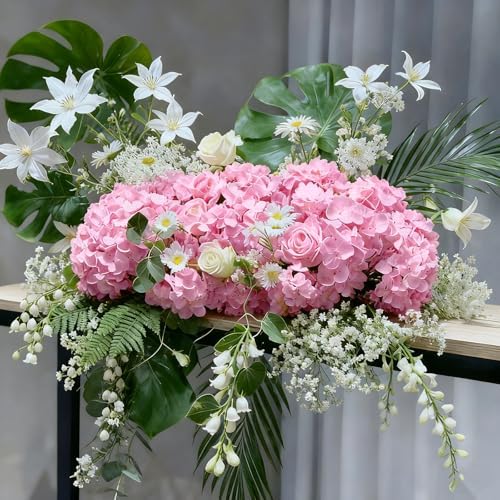 100 Pcs Faux Pink Hydrangea Artificial Flowers Bulk, Fake Silk Hydrangea Flowers Heads with Stems for Wedding Decorations Garden Party Baby Shower Porch Home Decor Table Centerpieces - Image 5