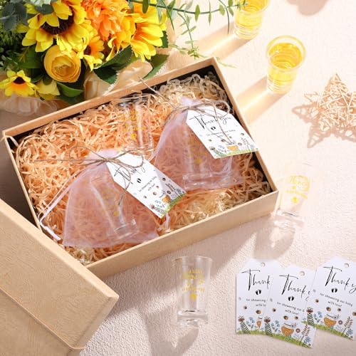 Pickmesh 25 Sets Honey Bee Baby Shower Shot Glasses for Guests Include Little Honey Is on The Way Acrylic Shot Glasses Bee Cards Bags for Gender Reveal Summer Party Favors Supplies - Image 5