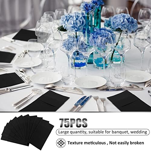 Cindeer 150 Pcs Black Linen Dinner Napkins with Built in Flatware - Image 5
