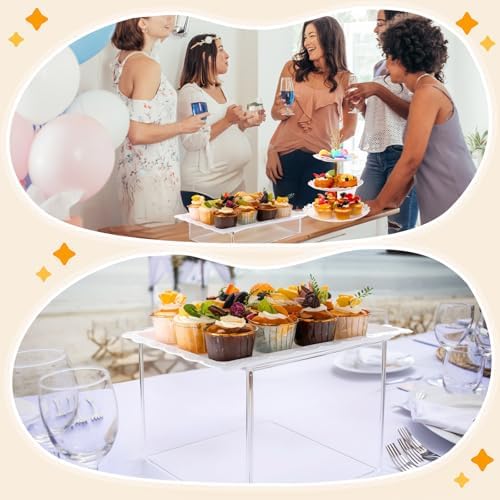 Baderke 4 Pcs Buffet Risers with Cupcake Stand Holder Tray, Transparent - Image 6