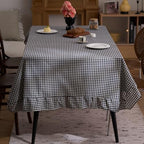 vctops Farmhouse Black Plaid Ruffle Table Cloth, Boho Cotton Linen Tablecloth, Washable Table Cover for Rectangle Table Baby Shower Kitchen Party Wedding Decor (Black,55"x102") - Image 2