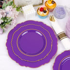 Liacere 175PCS Purple Plastic Plates-Disposable Purple and Gold - 25 guest Baroque Plastic Dinnerware include 50Plates,25Pack Pre Rolled Napkins with Silverware 25Cups for Wedding&Party＆Halloween - Image 5