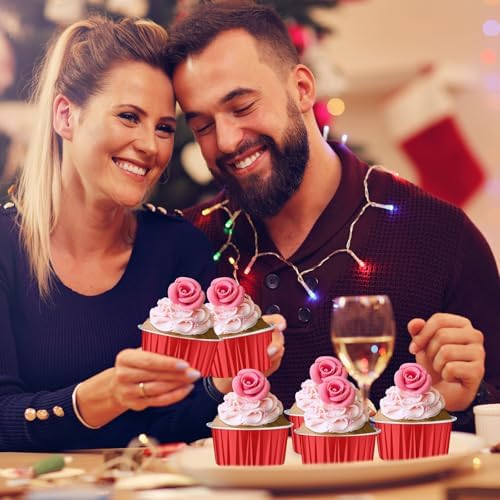 200 Pack Aluminum Cupcake Liners with Lids,Red,Plain - Image 2