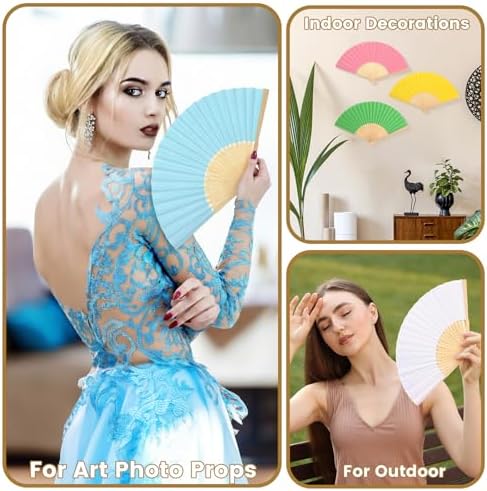 Qunclay 150 Pcs Paper Fans for Weddings Handheld Folding Fan, Bright Color - Image 5