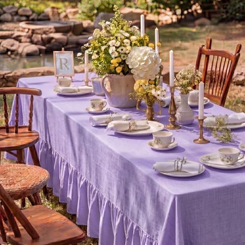 Moukeren 120"x60" Ruffled Tablecloth Table Cover, Purple, Classic - Image 2