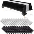 24Pack Disposable Plastic Tablecloths and Satin Table Runner Set Black and Silver Dot Tablecloth Silver Satin Table Runner for Wedding Birthday Baby Shower Anniversary Christmas New Year Party Supply by MASHAN
