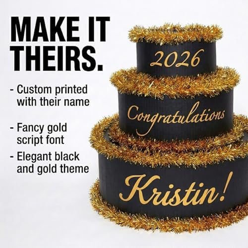 Anderson's Black & Gold Personalized Pop-Out Cake, Life-Size Surprise Prop for Graduation, Retirement, Birthday, Engagement, Corporate Events – Custom Name, DIY Kit, Photo-Ready Reveal - Image 2