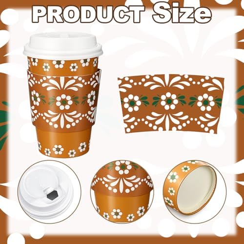 100 Sets 12oz Cielito Lindo Cups Mexican Paper Cup Copas De Barro Disposable Fiesta Coffee Drink Mug with Lid Sleeve for Baby Shower Birthday Wedding Party Supply Cafe Shop Decoration - Image 3