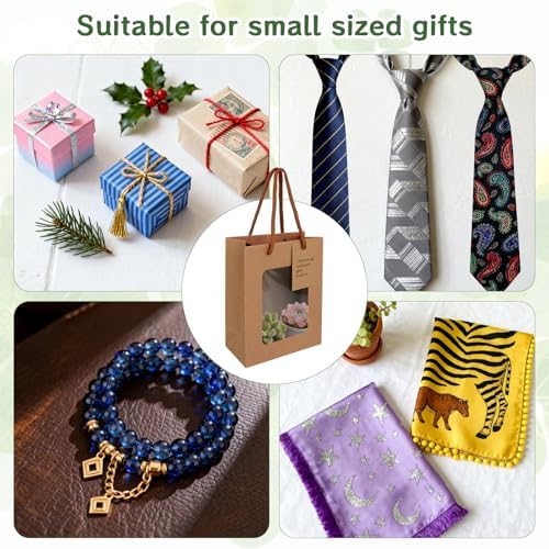UCEHIPAW 54 Pcs Brown Paper Gift Bags with Window, Handles and Tags, 7.5 x 3 x 6 In, Perfect for Wedding, Baby Shower, Birthdays, Parties - Image 5
