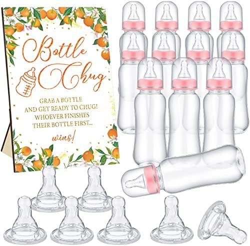 TrelaCo 12 Pcs Orange Theme Baby Shower Games Bottle Chug Wooden Sign Set by TrelaCo