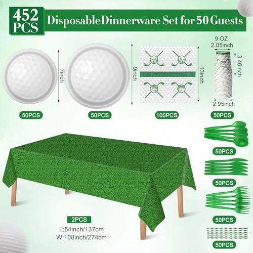 Potchen 452 Pcs Golf Plates Napkins Party Supply, Green White - Image 3