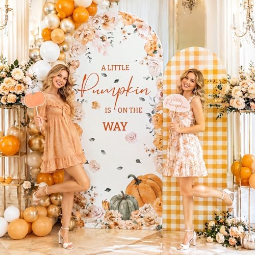 Tegeme 2 Pcs 7.2ft & 6ft a Little Pumpkin is on the Way Arch Backdrop Cover - Image 5