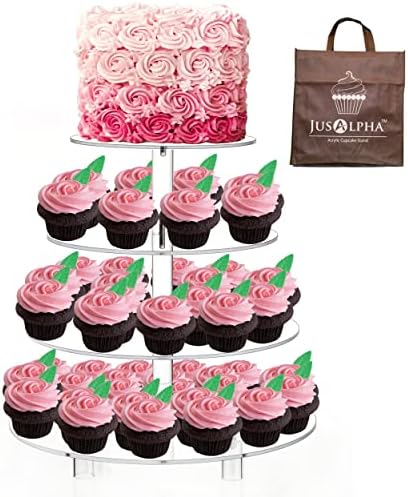 14'' Width XL Large Cupcake Stand 4 Tiered Acrylic Glass Round Cake Stand by Jusalpha