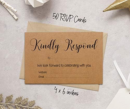 50 Blank RSVP Cards with Kraft Envelopes Rustic Kraft 4"x6" Response Cards-RSVP Reply Card for Wedding-Bridal Shower-Baby Shower-Rehearsal Dinner - Image 5