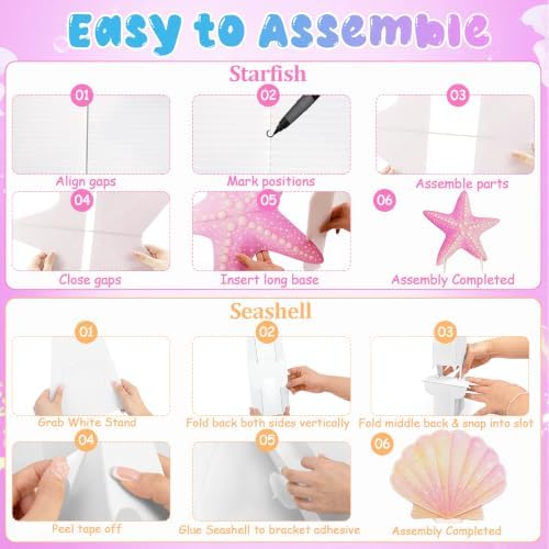 4 Pcs Large Mermaid Birthday Decorations | Under The Sea Party Decorations Mermaid Tail Shell Seaweed Starfish Cardboard Cutouts Standup Photo Booth Props for Baby Shower Wedding Ocean Theme Party - Image 4