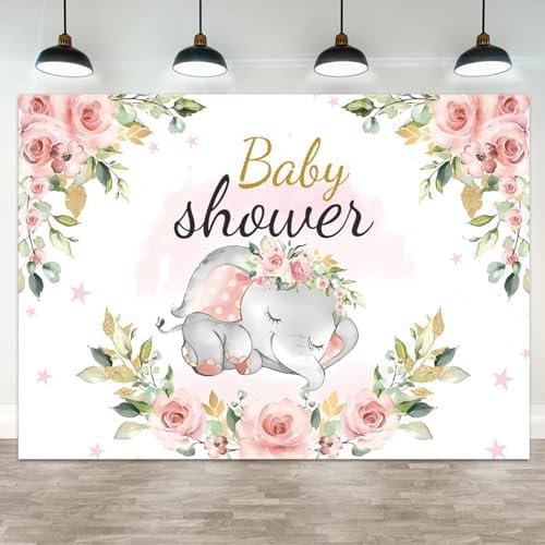10x5ft Elephant Baby Shower Backdrop for Girl Pink Flowers Photography Background Newborn Girls Birthday Banner Decorations Sweet Princess Baby Party Portrait Photo Booth Prop by ASDCXZ