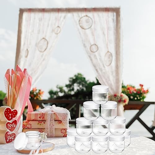 Tanlade 60 Pcs 3 oz Clear Plastic Mini Mason Jars with Lids, White - Image 6
