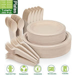 Unves 250 Pcs Compostable Paper Plates Set with Extra Long Utensils, Brown - Image 2