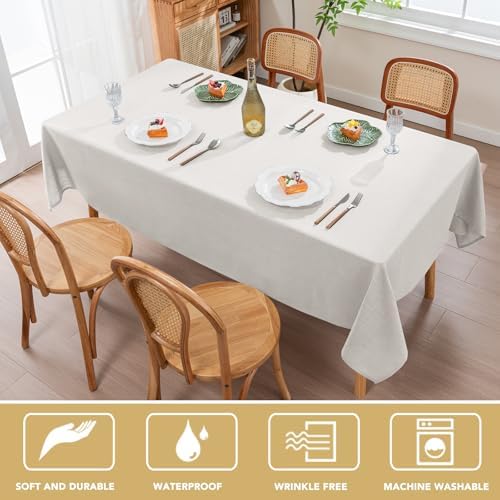 H.VERSAILTEX Linen Table Cloths Rectangle 60 x 104 Inch Premium Tablecloth Spill-Proof Waterproof Table Cover for Dining Buffet Feature Extra Soft and Thick Fabric Wrinkle Free, White - Image 5