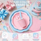 350 Pcs Gender Reveal Party Supplies for 50 Guests, Pink and Blue Paper Plates and Napkins Set with Cups, Knives, Forks & Spoons, Thickened Decagonal Plates for Baby Shower Boy or Girl Celebration - Image 6