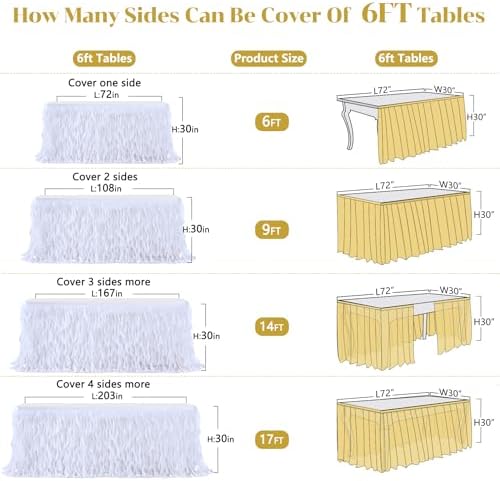 Partisky White Tulle Curly Willow Table Skirt for Rectangle Table 9ft, Ruffle Tutu Table Cloth for Wedding,Bridal Shower, Baby Shower,Birthday Party - Image 6