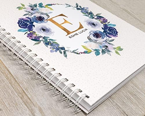 Personalized Baby Journal - Hardcover First Year Album Customized with Baby’s Name & Initial - Prompted Baby Memory Book (Purple & Blue Wreath Initial) - Image 2